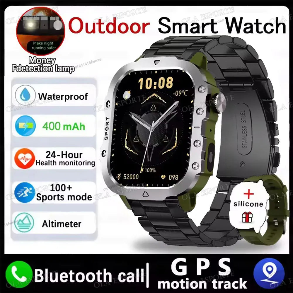 2026 New Military Outdoor Smart Watch Men's GPS Flashlight Bluetooth Call 2.01" AMOLED Screen 10ATM Waterproof Sports Smartwatch Peaceful Pleasures Health and Wellness NEW-Gr22BkSzstrap