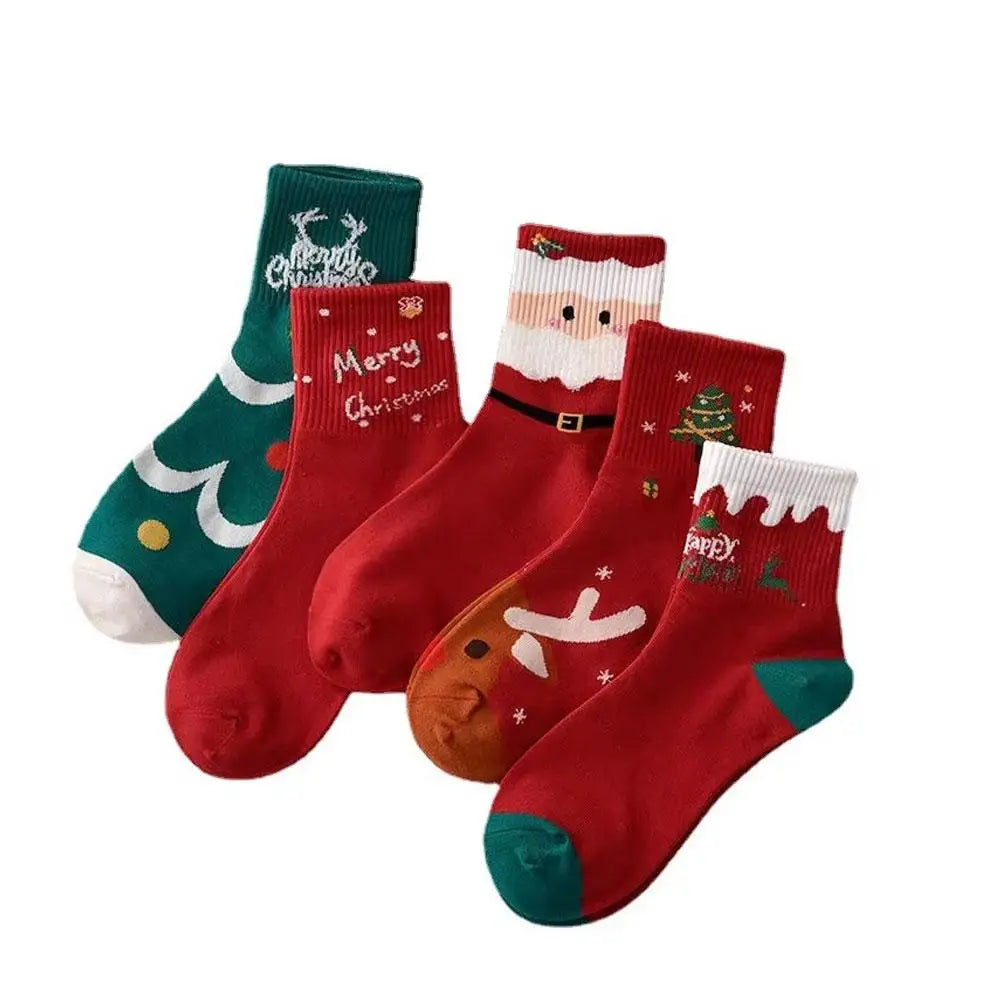 5-Pair Christmas Cartoon Socks Set – Soft, Warm & Festive
