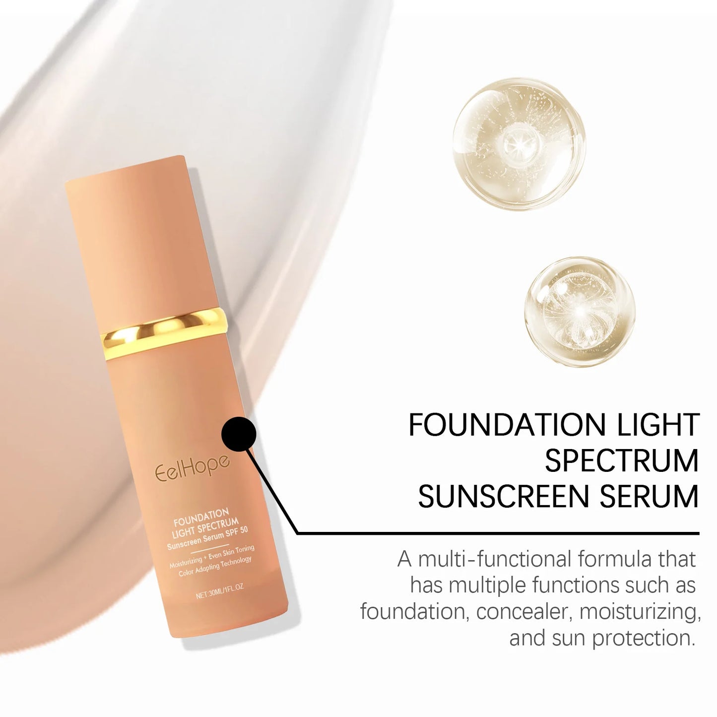 Eelhope 4-in-1 Color Changing Foundation SPF 50+ Matte 30ml Liquid Foundation Peaceful Pleasures Health and Wellness