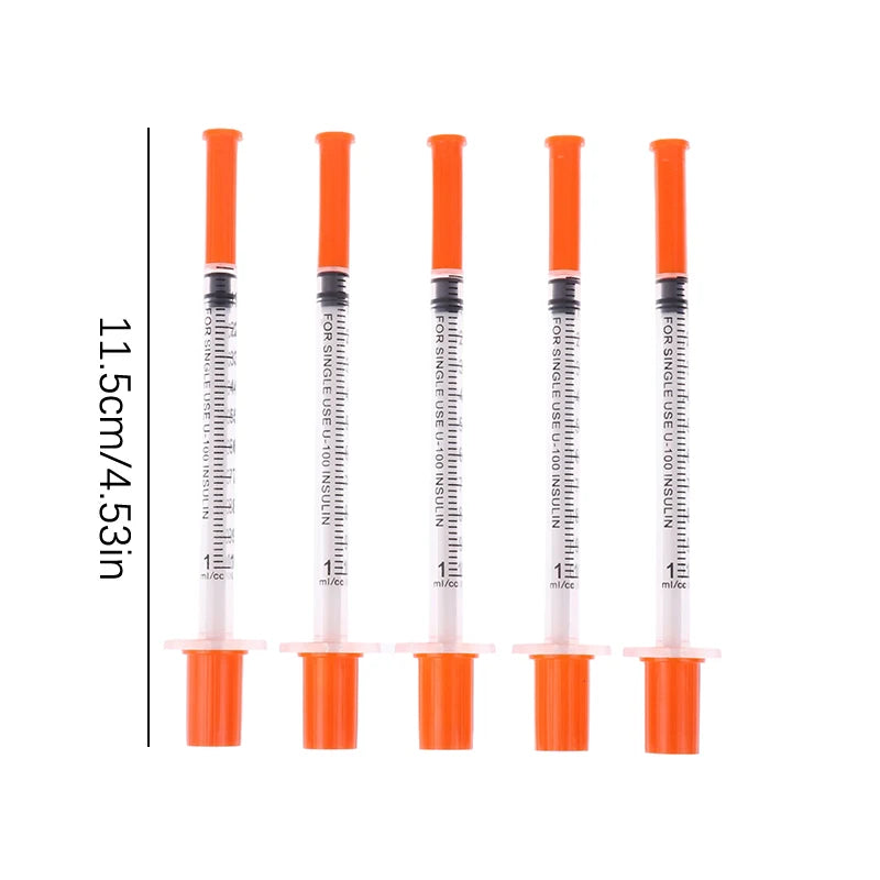 5Pcs 0.3/0.5/1ML Disposable Plastic Veterinary Syringe Orange Cap Sterile Insulin Syringe With Needles For Pet Farm Animal Peaceful Pleasures Health and Wellness
