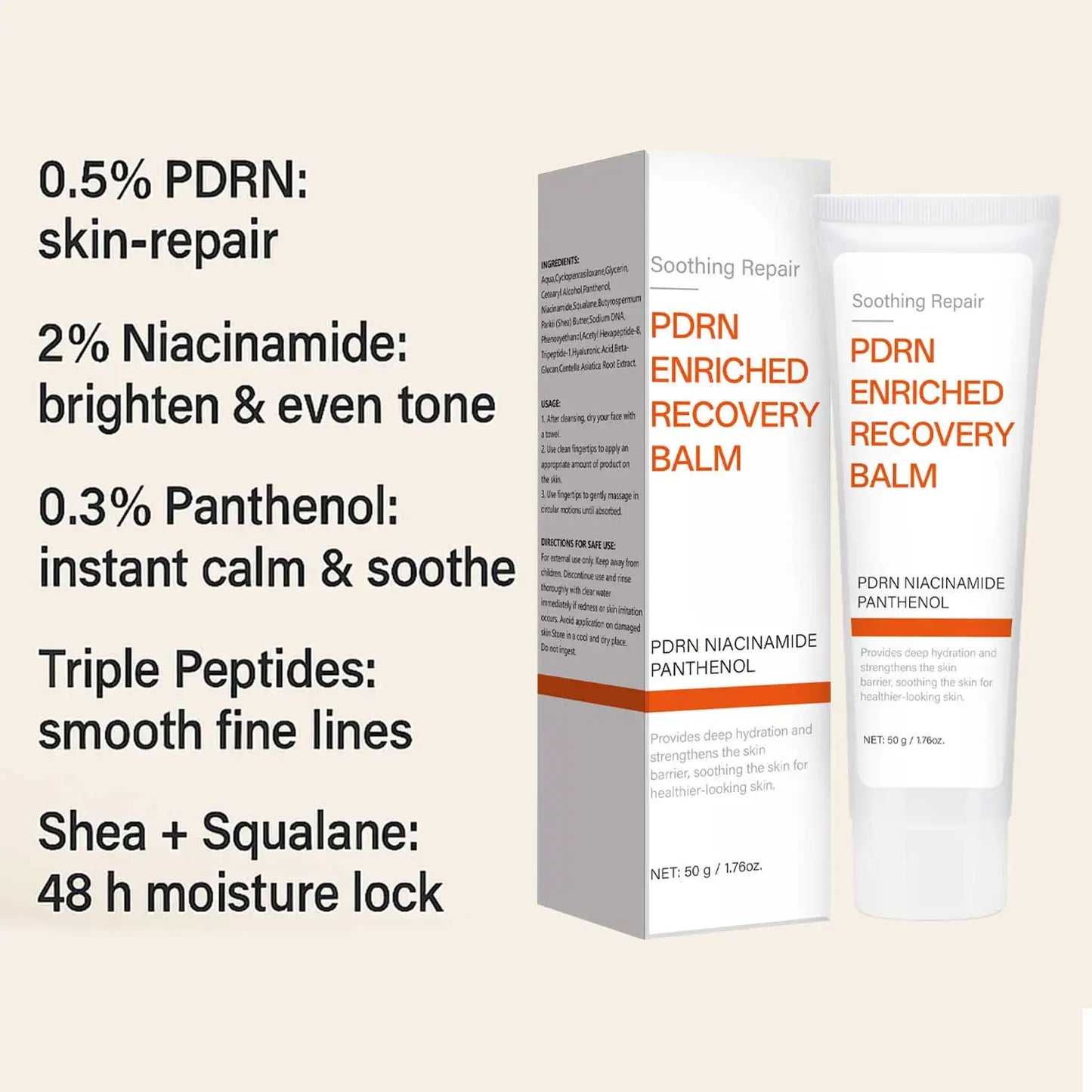 Soothing Repair PDRN Enriched Recovery Balm with Niacinamide & Panthenol, Deep Hydration & Skin Barrier Repair, 50g Face Balm fo Peaceful Pleasures Health and Wellness