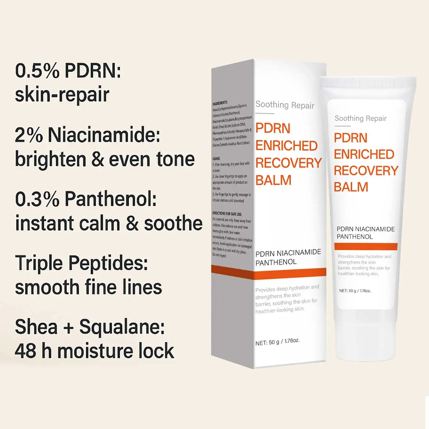 Soothing Repair PDRN Enriched Recovery Balm with Niacinamide & Panthenol, Deep Hydration & Skin Barrier Repair, 50g Face Balm fo Peaceful Pleasures Health and Wellness