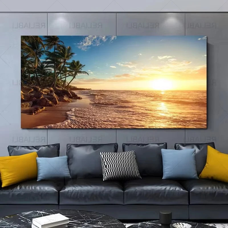 Nature Landscape Canvas Wall Art – Sunshine Forest Lake Print