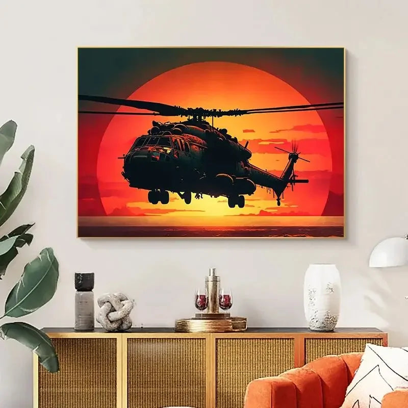 Aircraft Sunset Poster Aesthetics Aircraft Fighter Canvas Painting Print Wall Art Poster Mural Home Military Room Decor Picture Peaceful Pleasures Health and Wellness