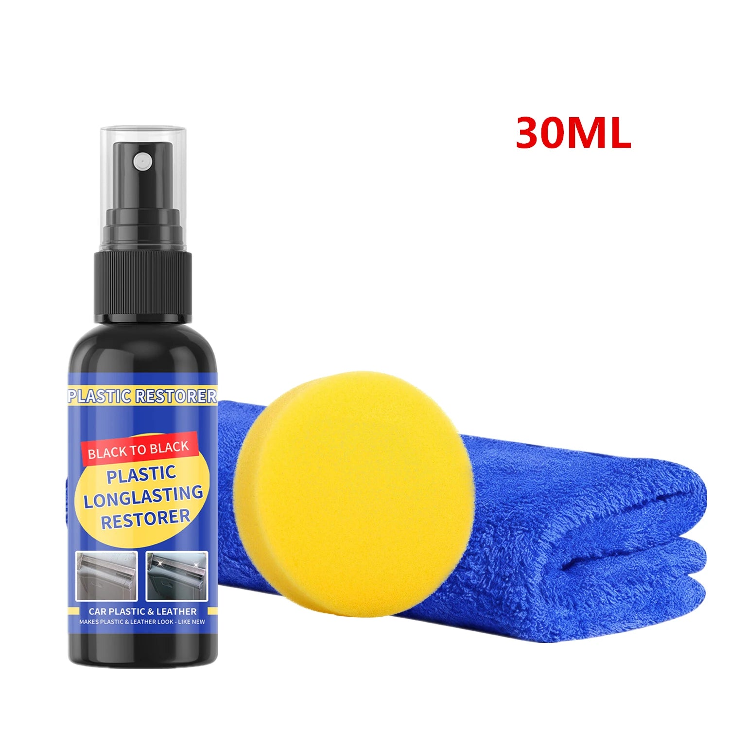 Car Plastic Restorer Coating Agent Auto Plastic Rubber Exterior Repair Clean Refresh Restoration Agent Black Shine Seal Brighten Peaceful Pleasures Health and Wellness 30ML SET