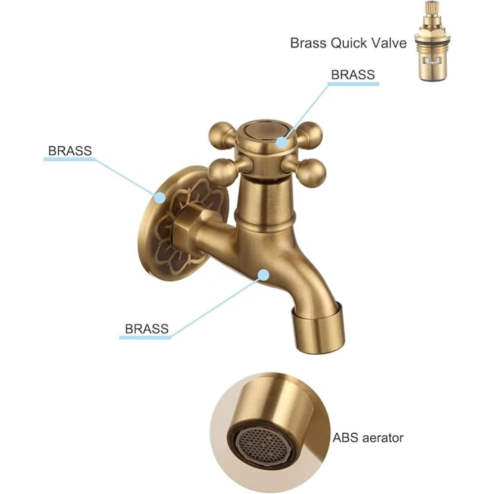 Vintage Solid Brass Single Handle Wall Mount Faucet