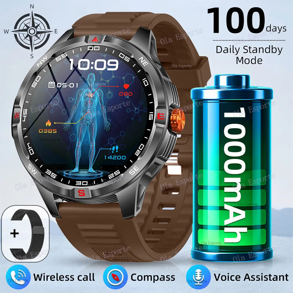 Military 1000mAh Battery Sports Smart Watch Adult Men Compass BT Call Heart Rate Health Monitoring IP68 Waterproof SmartWatches Peaceful Pleasures Health and Wellness Br22BkMilan
