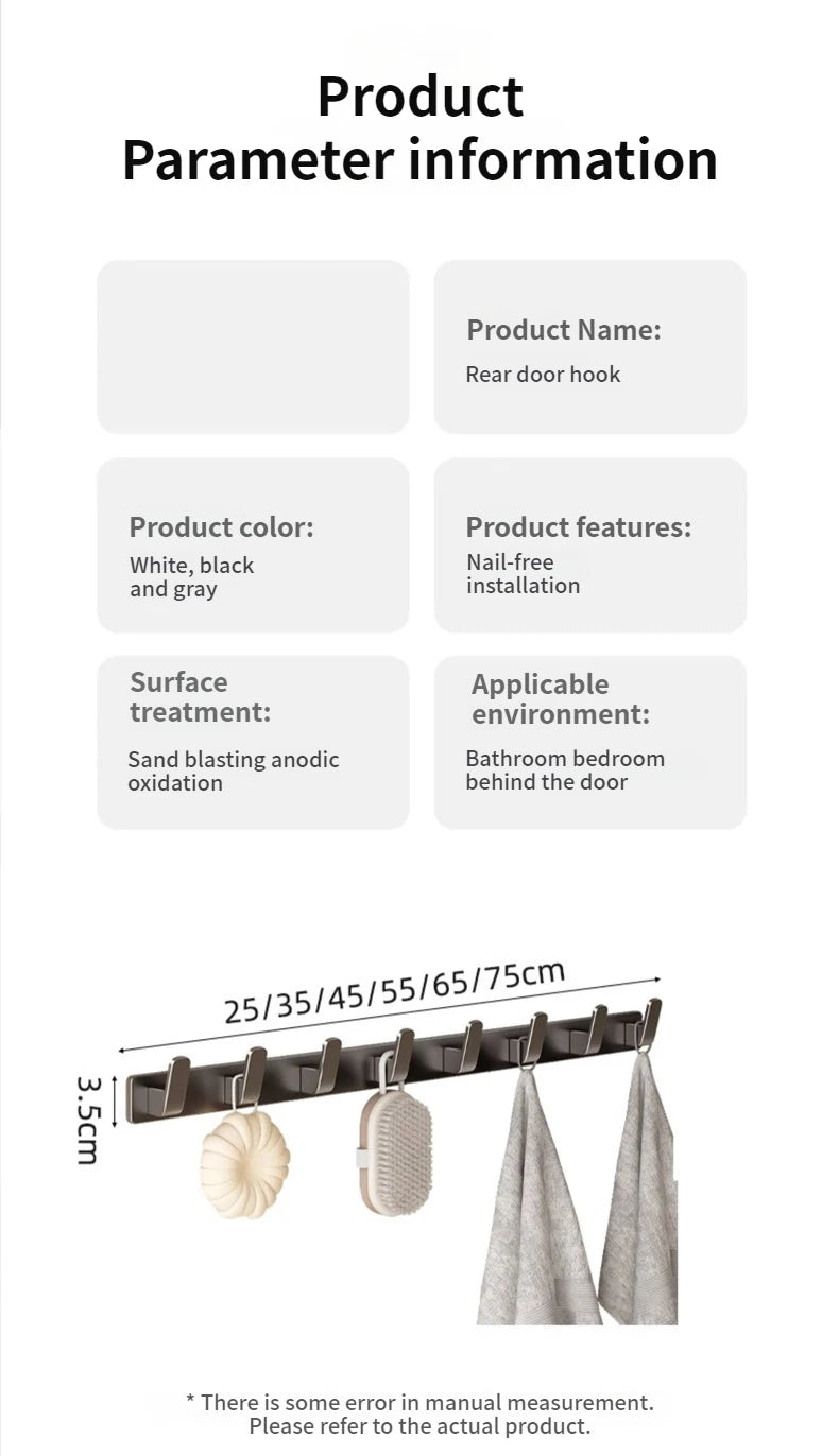 6-Hook Aluminum Wall Hook Rack for Kitchen & Bathroom