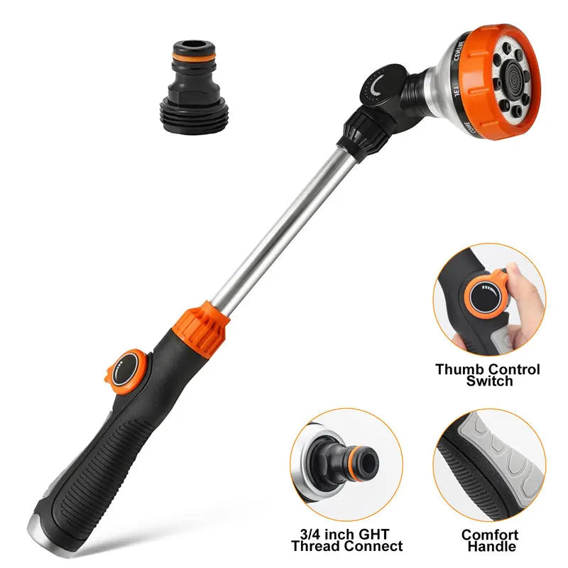 Garden Hose Wand Sprayer – 8 Patterns, 180° Swivel Head