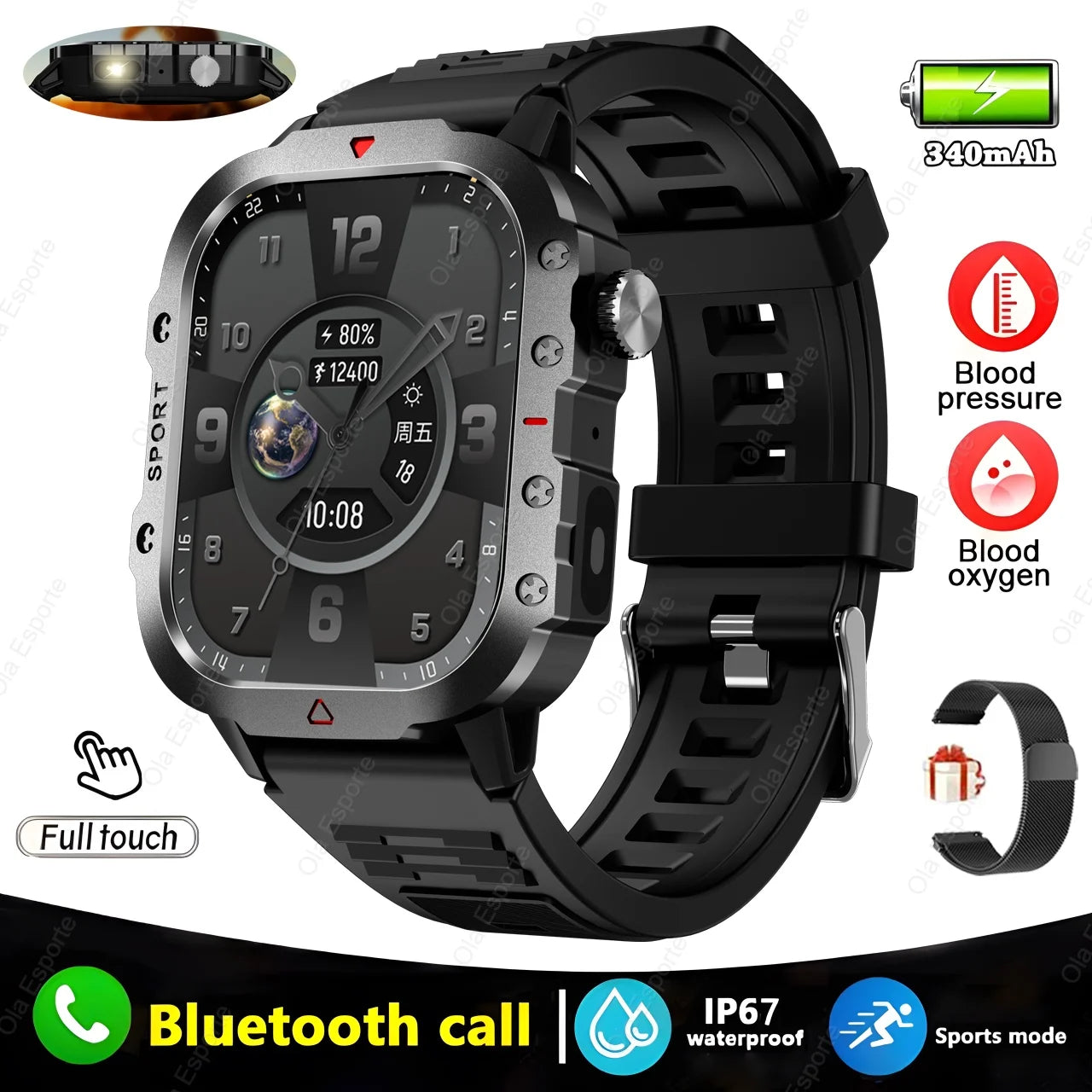 Military Smart Watch – BT Calling, Fitness & Health Tracker