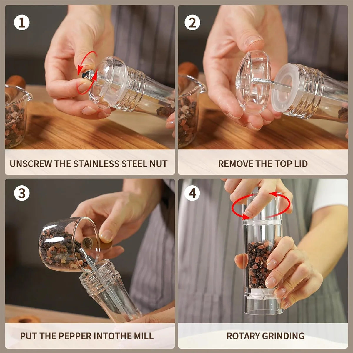 Pepper Grinder- 4/5/6 inch Acrylic Salt and Pepper Shakers Adjustable Coarseness by Ceramic Rotor kitchen accessories Peaceful Pleasures Health and Wellness