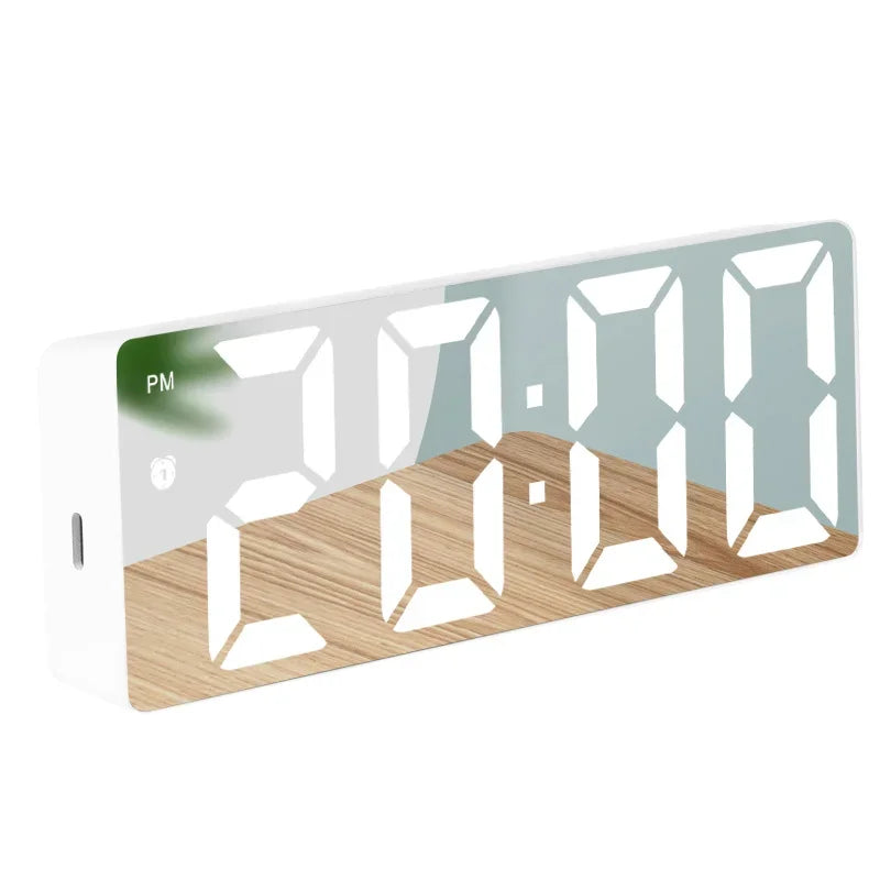 LED Digital Alarm Clock | Mirror Design, Sound Control & Snooze