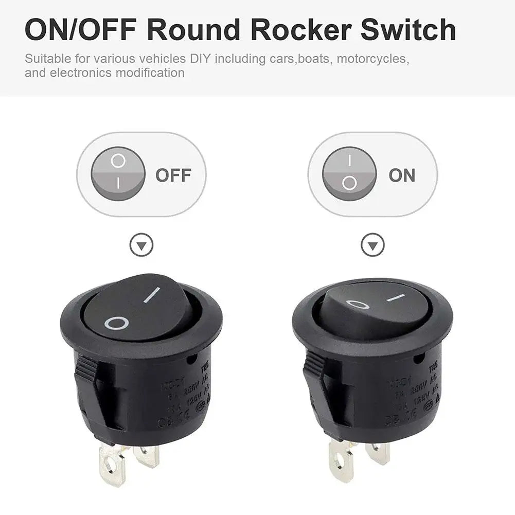 12V Round Rocker Switch AC 6A/250V 10A/125V SPST 2 Pin 2 Position On Off Toggle Switch For Car Boat Automotive RV Black Peaceful Pleasures Health and Wellness