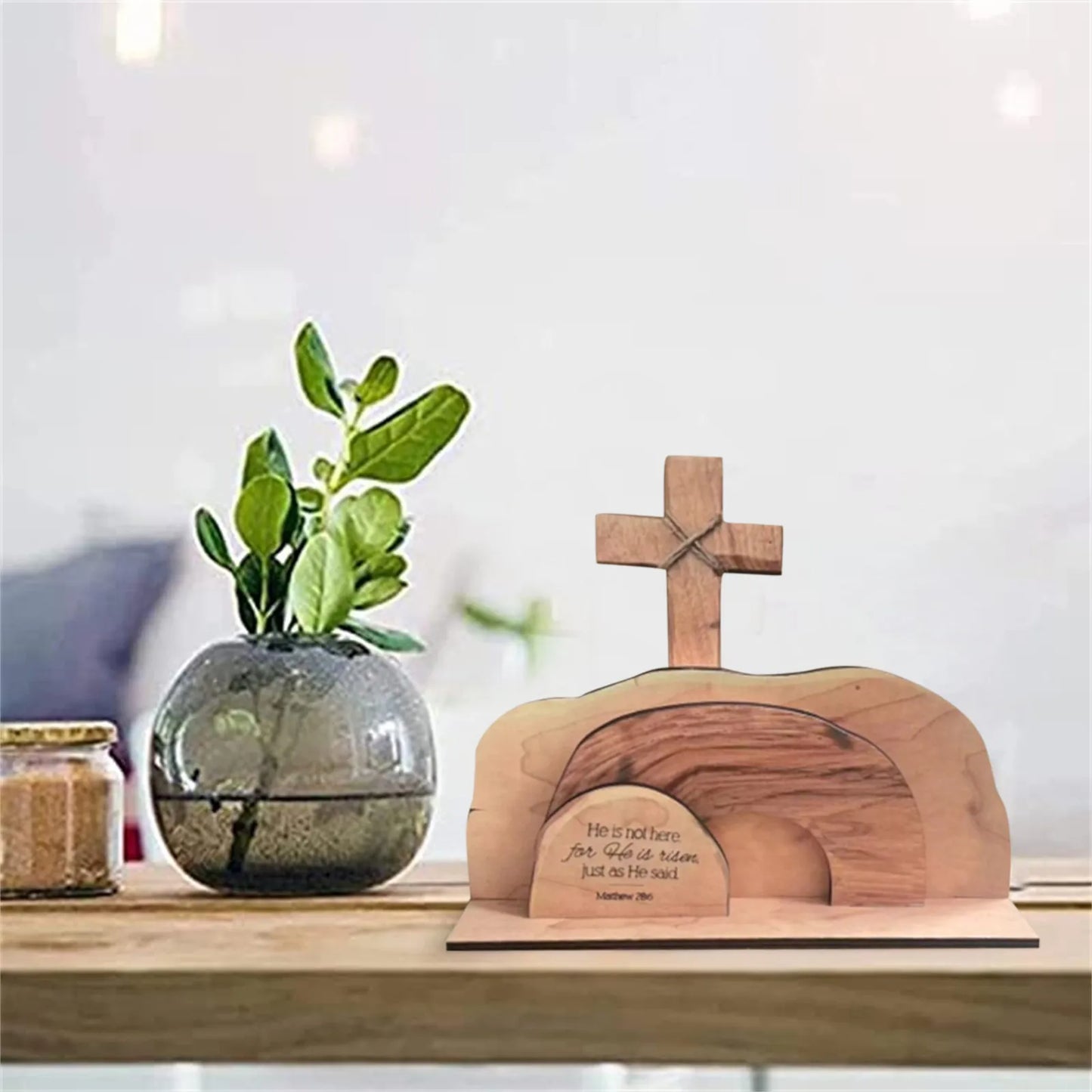 Easter Resurrection Scene Wooden Figurine – Risen Christ Decor