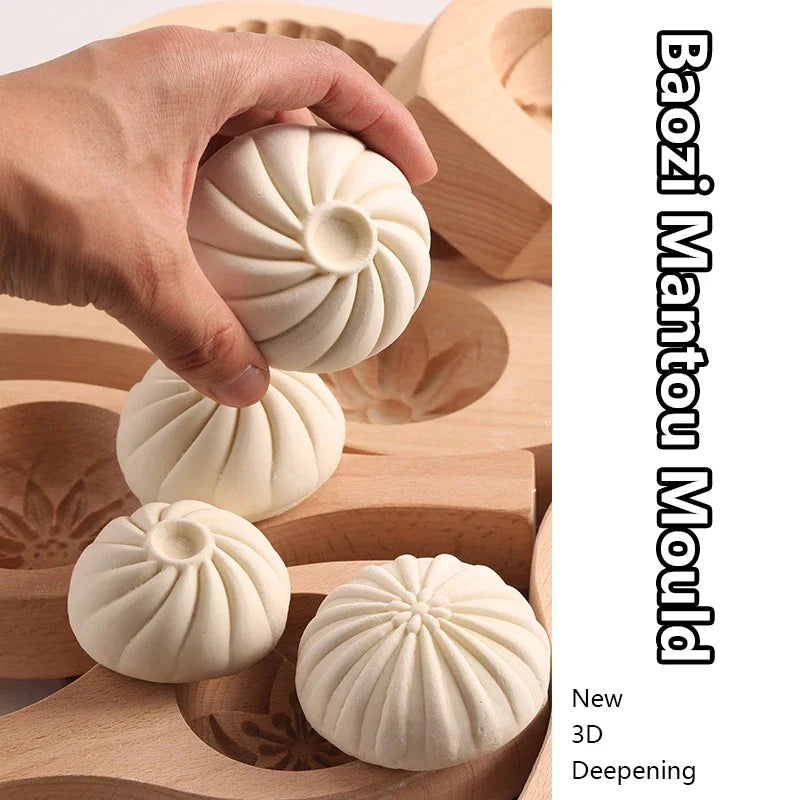 1pc 3D Wood Steamed Bread Mold Thickening Carved Creative Steamed Stuffed Bun Pastry Press Mould Family DIY Handmade Baozi Maker Peaceful Pleasures Health and Wellness