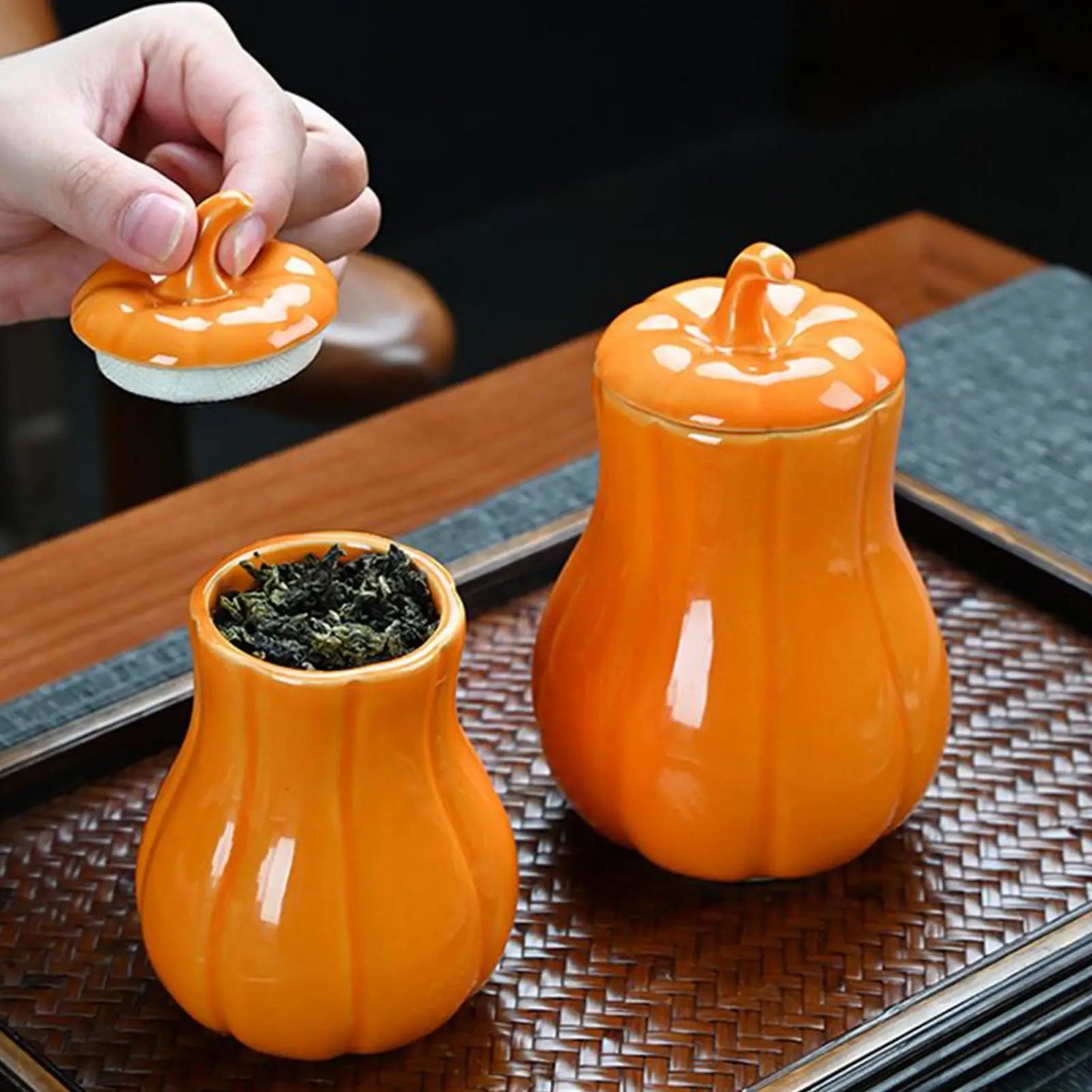 Ceramic Pumpkin Jar With Lid Sealing Storage Canister, Dried Fruits Loose Tea Homeowners Collectors Kitchen Fall supplies Peaceful Pleasures Health and Wellness