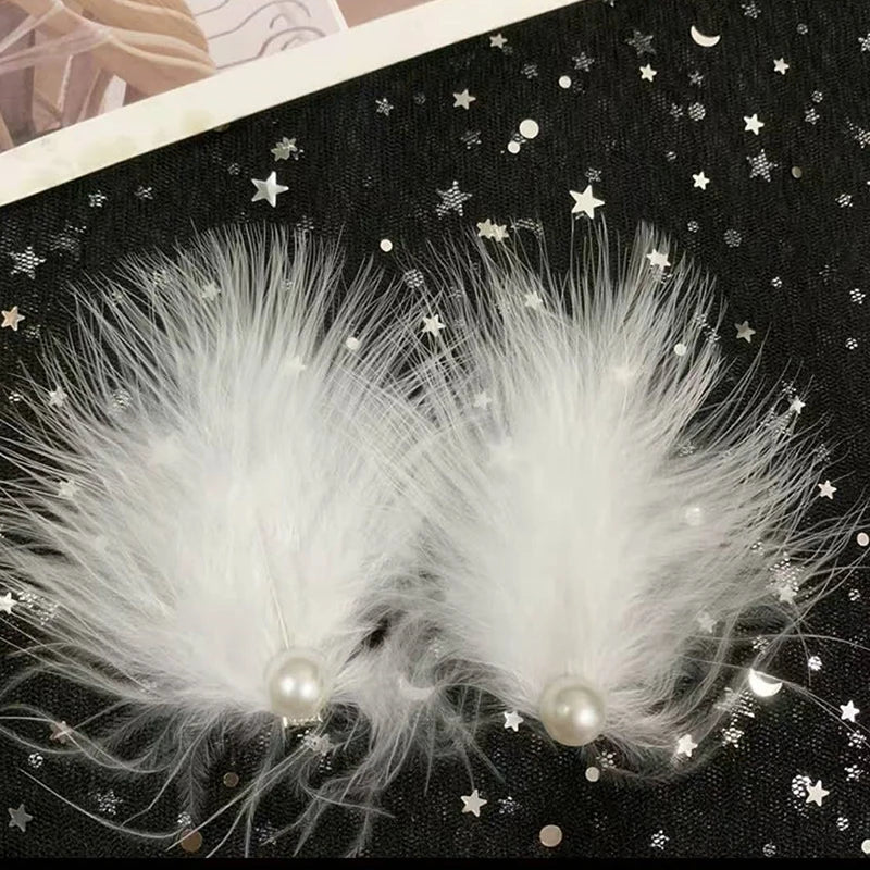 2pcs Fairy White Feather Hair Clips | Wedding Barrettes for Women