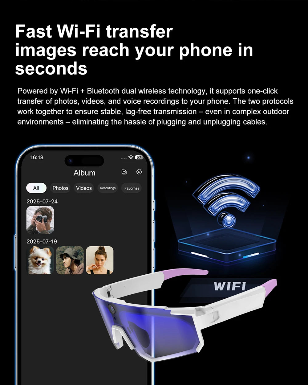 AI Smart Glasses 8MP HD Camera Video Recording WiFi 6 BLE 4.2 Bluetooth Call AI Translation Voice Assistant Anit UV WaterProof Peaceful Pleasures Health and Wellness