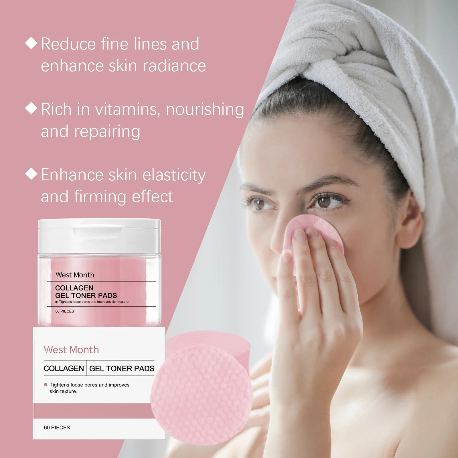 WEST MONTH Collagen Cleansing Pads – Brightening & Moisturizing 60pc Collagen Cleansing Pads Oasis Select