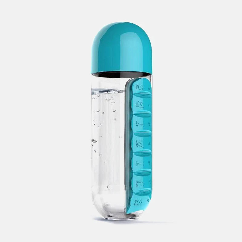 2-in-1 Sports Water Bottle & 7-Day Pill Organizer – 600ml BPA-Free