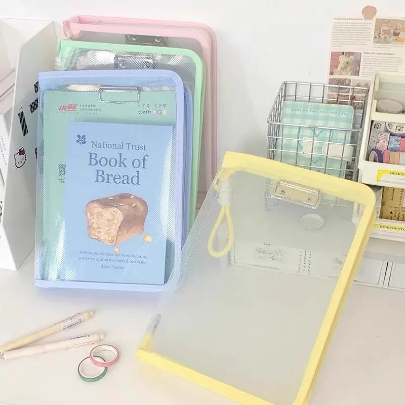 A4 Transparent Zippered Document Bag with Clip & Mesh Pouch