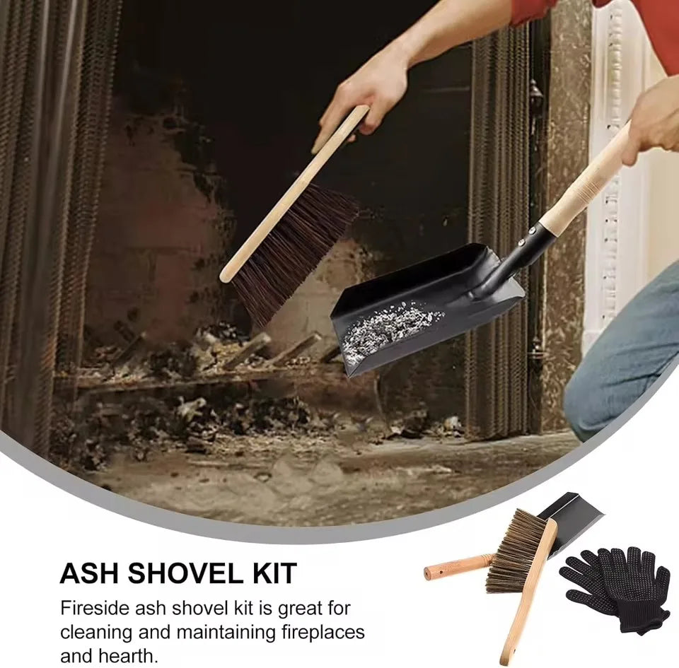 Fireplace Cleaning Complete Dust Broom Shovel Woodworking Brush
