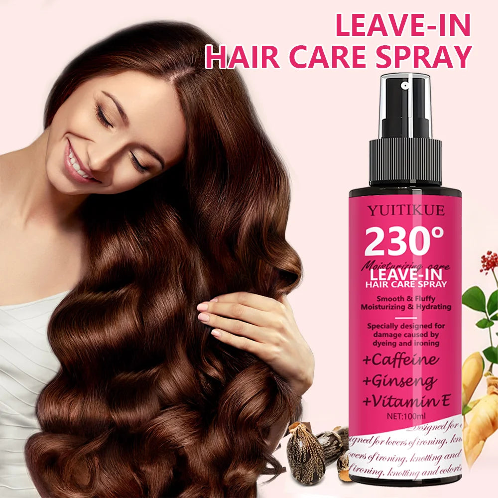 YUITIKUE leave-in spray contains caffeine and ginseng, instantly repairs dyed/heat-damaged hair, making it smooth and voluminous Peaceful Pleasures Health and Wellness