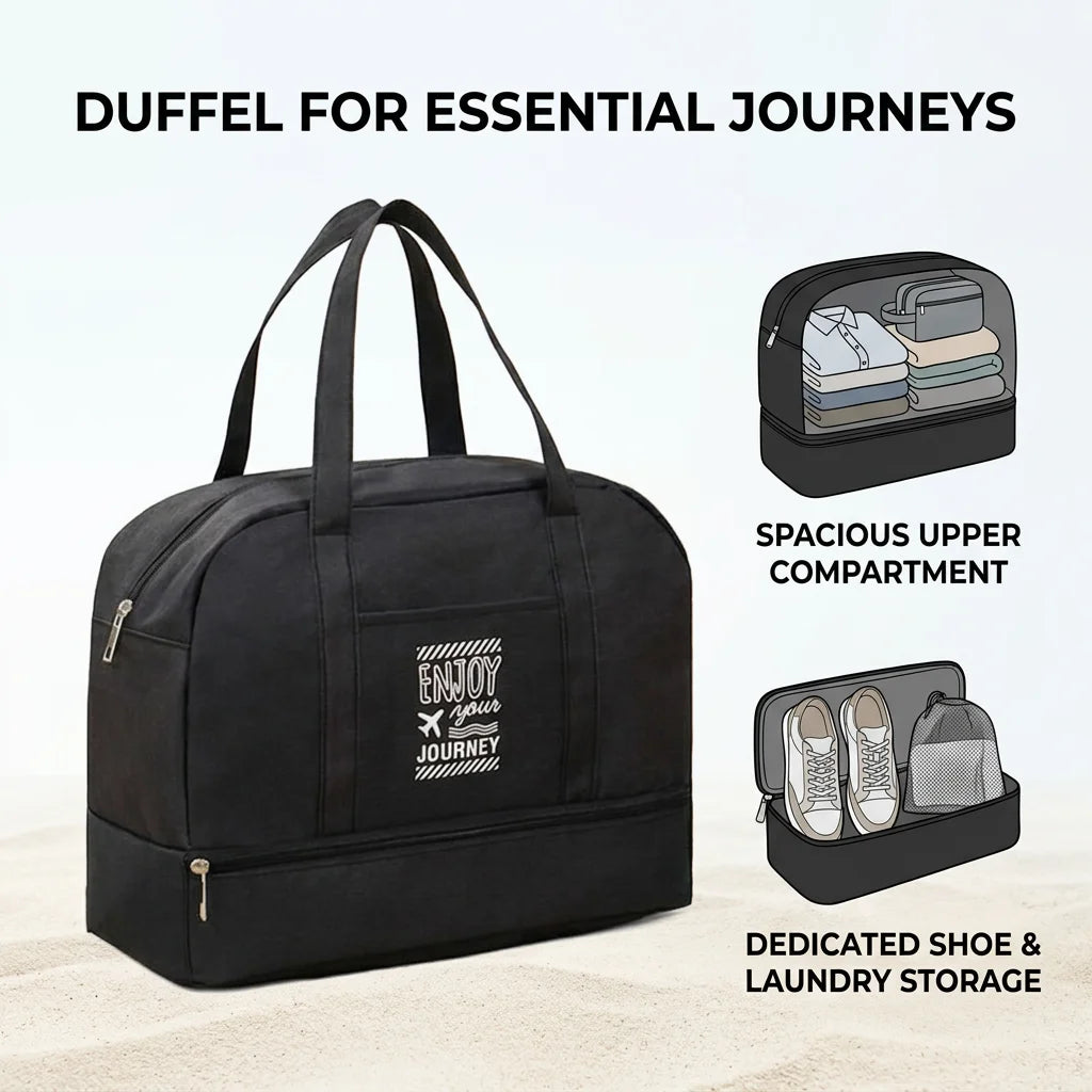Men's Travel Bag Waterproof Oxford Cloth Large Capacity Double Layer Design for Business and Travel Peaceful Pleasures Health and Wellness