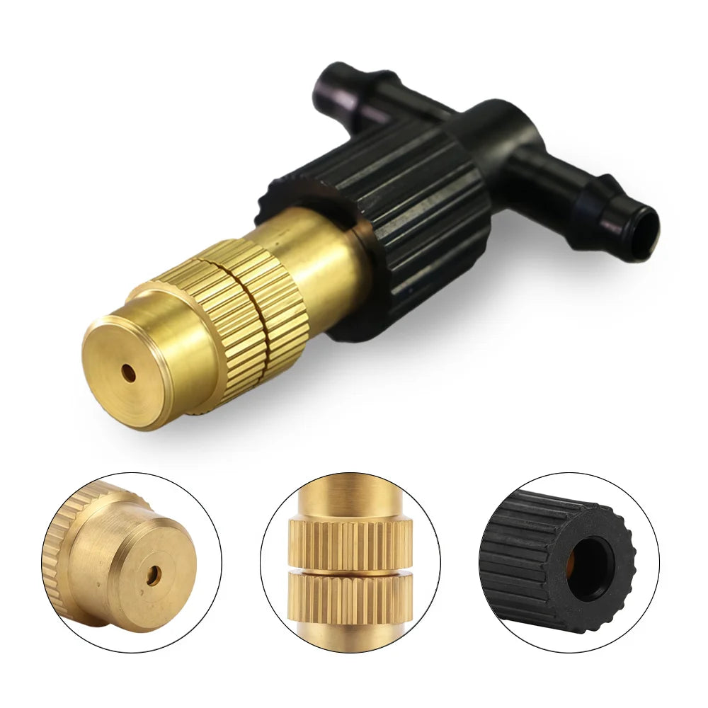 10-100PCS Adjustable Brass Spray Nozzles with 4/7mm Hose Misting Watering Sprinkler 1/4” Tee Joint for Garden Greenhouse Lawn Peaceful Pleasures Health and Wellness