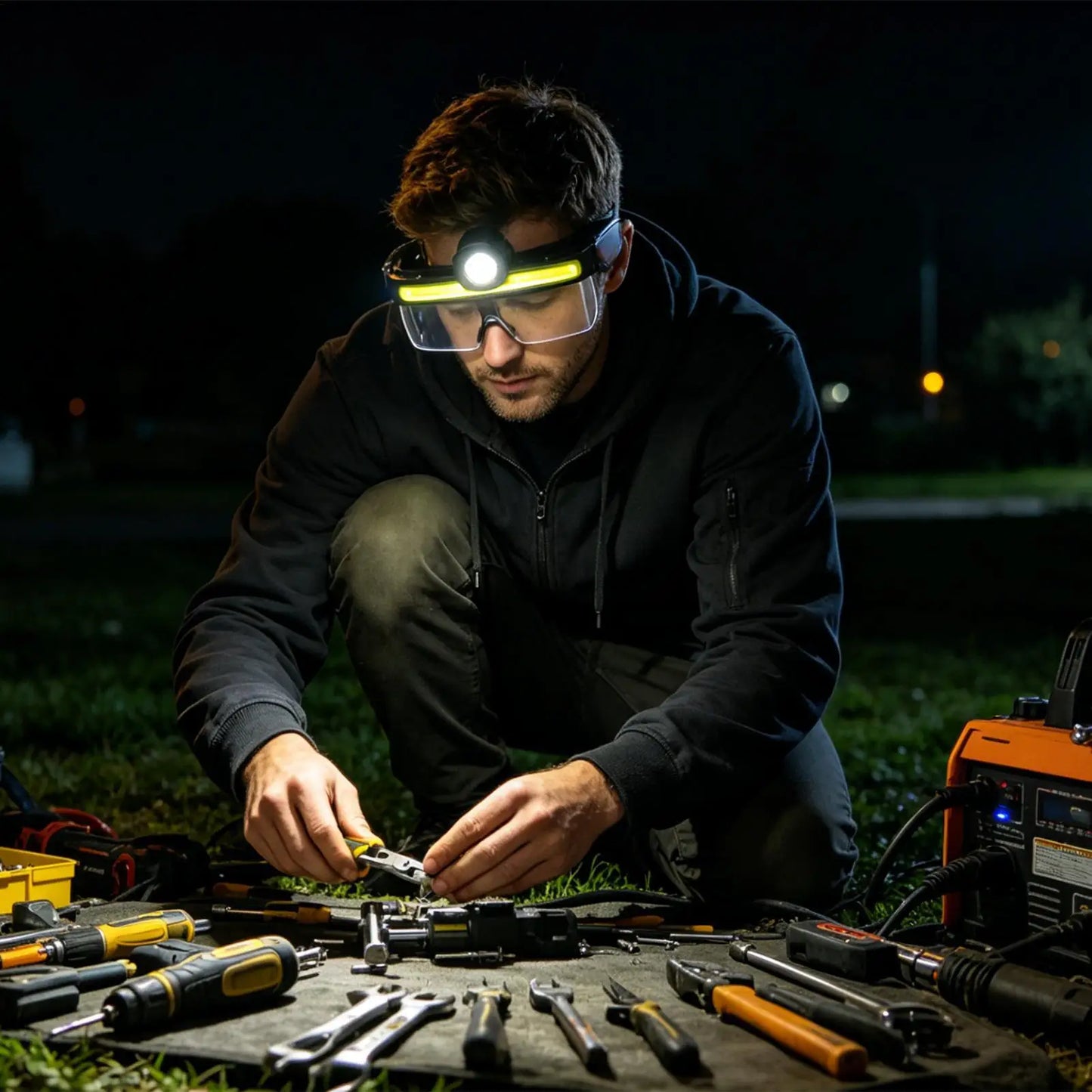 Rechargeable LED Glasses Multi-Mode Head Flashlight Non-Slip Lightweight Safety Glasses For Camping Running Hiking Outdoor Work Peaceful Pleasures Health and Wellness