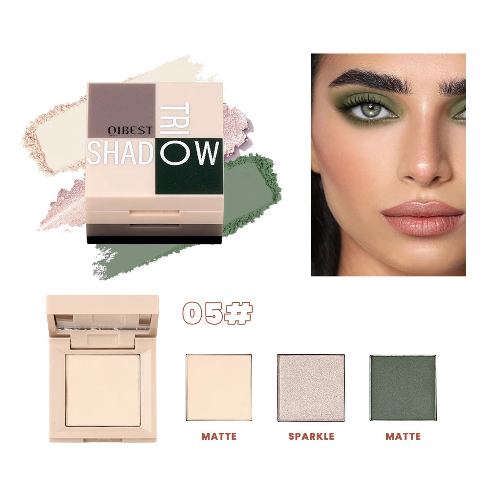 QIBEST 3 In 1 Eyeshadow Palette Highlighter Blush Multifunctional Makeup Glitter Eyeshadow 3 Colors In 1 Case Eyes Cosmetics Peaceful Pleasures Health and Wellness 05