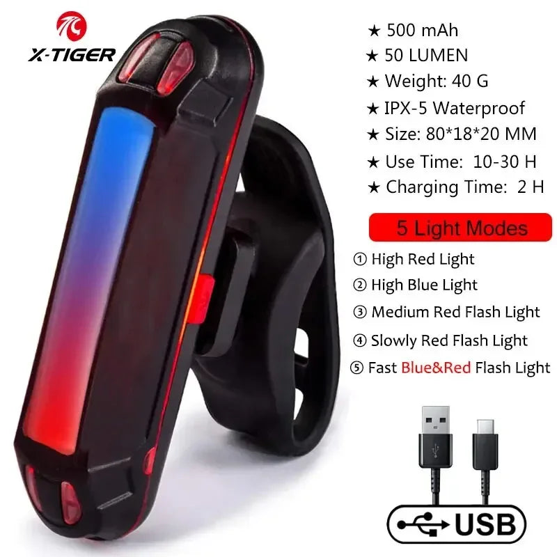 USB Rechargeable Bike Tail Light – 6 Modes, IPX5 Waterproof