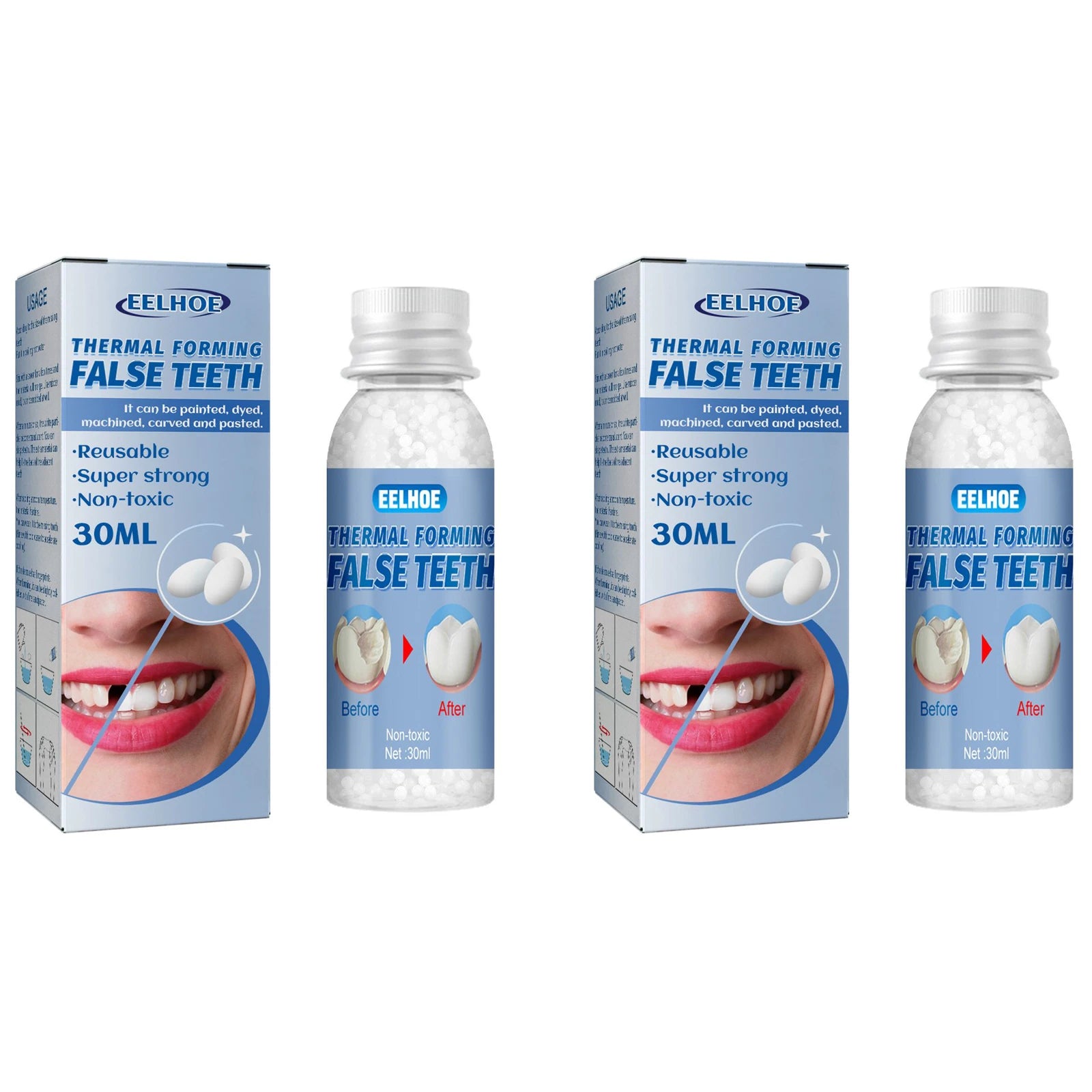 Thermal Forming False Teeth Quickly Filling Gap Between Teeth Avoid Dust Bacteria High Wear Resistance Shapeable Dental Adhesive Peaceful Pleasures Health and Wellness 2 x 30ml Boxed