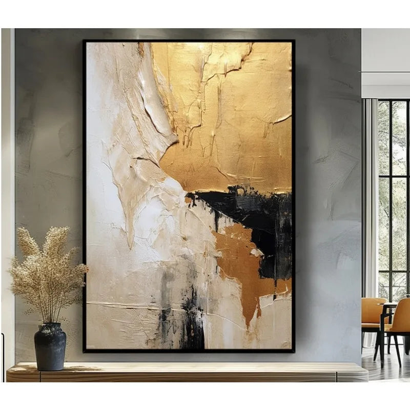 Gold, White, Gray And Black, 100% Hand Painted, Textured Painting, Acrylic Abstract Oil Painting, Wall Decor Living Room Peaceful Pleasures Health and Wellness Without frame 2 80x120cm