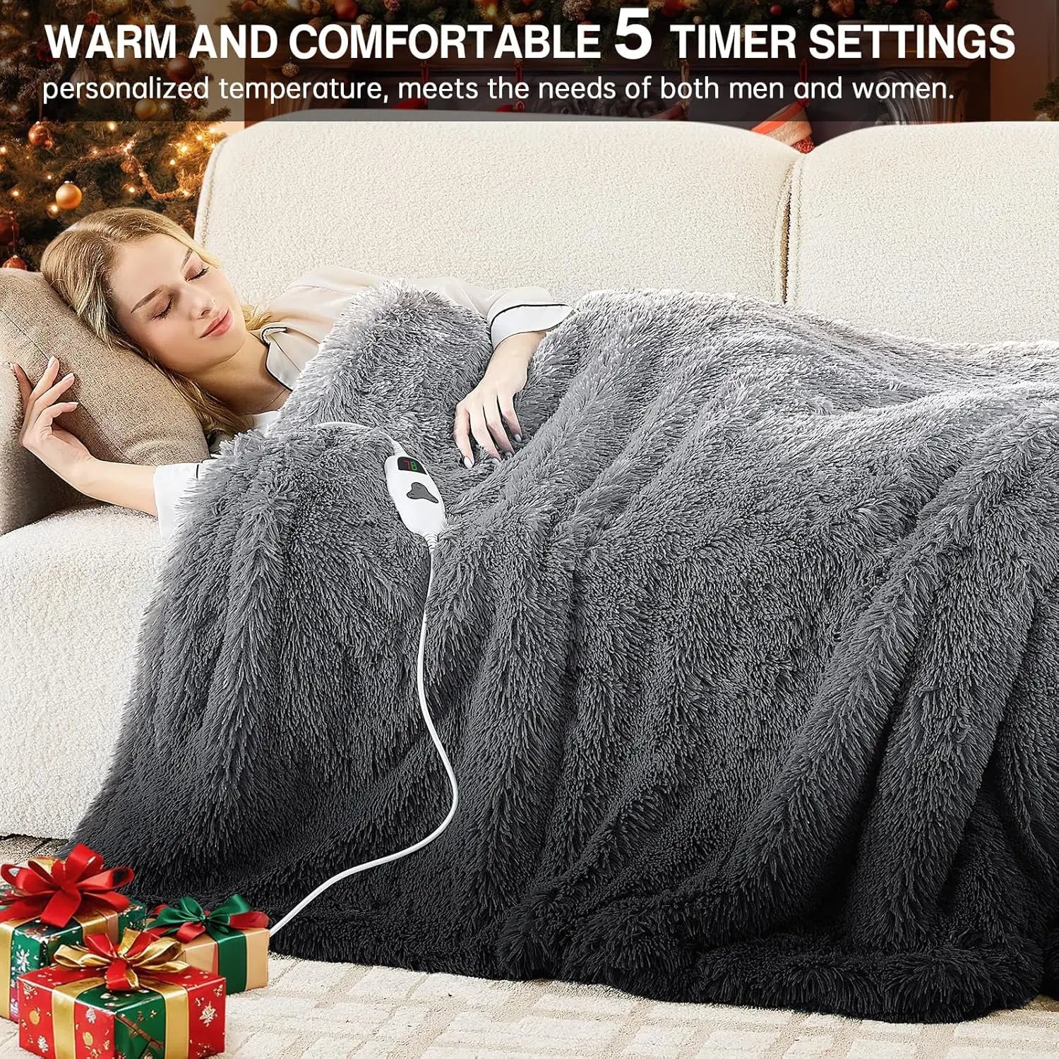Twin Heated Blanket 62x84" – Faux Fur & Sherpa, 10 Levels, Foggy Dusk Peaceful Pleasures Health and Wellness