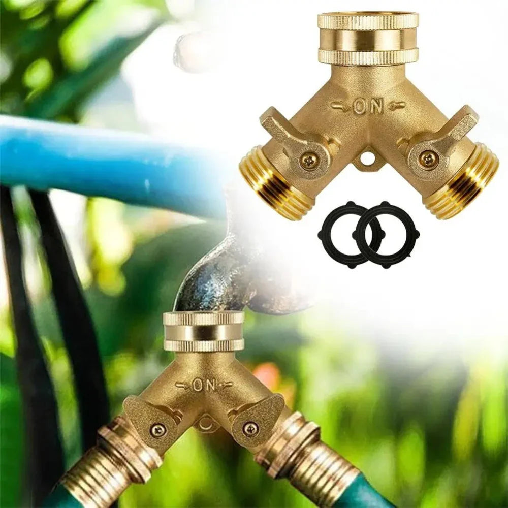 Brass Y-Shaped 2-Way Garden Hose Splitter & Adapter 3/4"