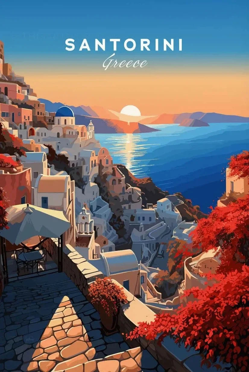 Europe Landscape Canvas Wall Art | Italy Greece France Poster Canvas Wall Art Peaceful Pleasures Health and Wellness 25 40x60cm Unframed