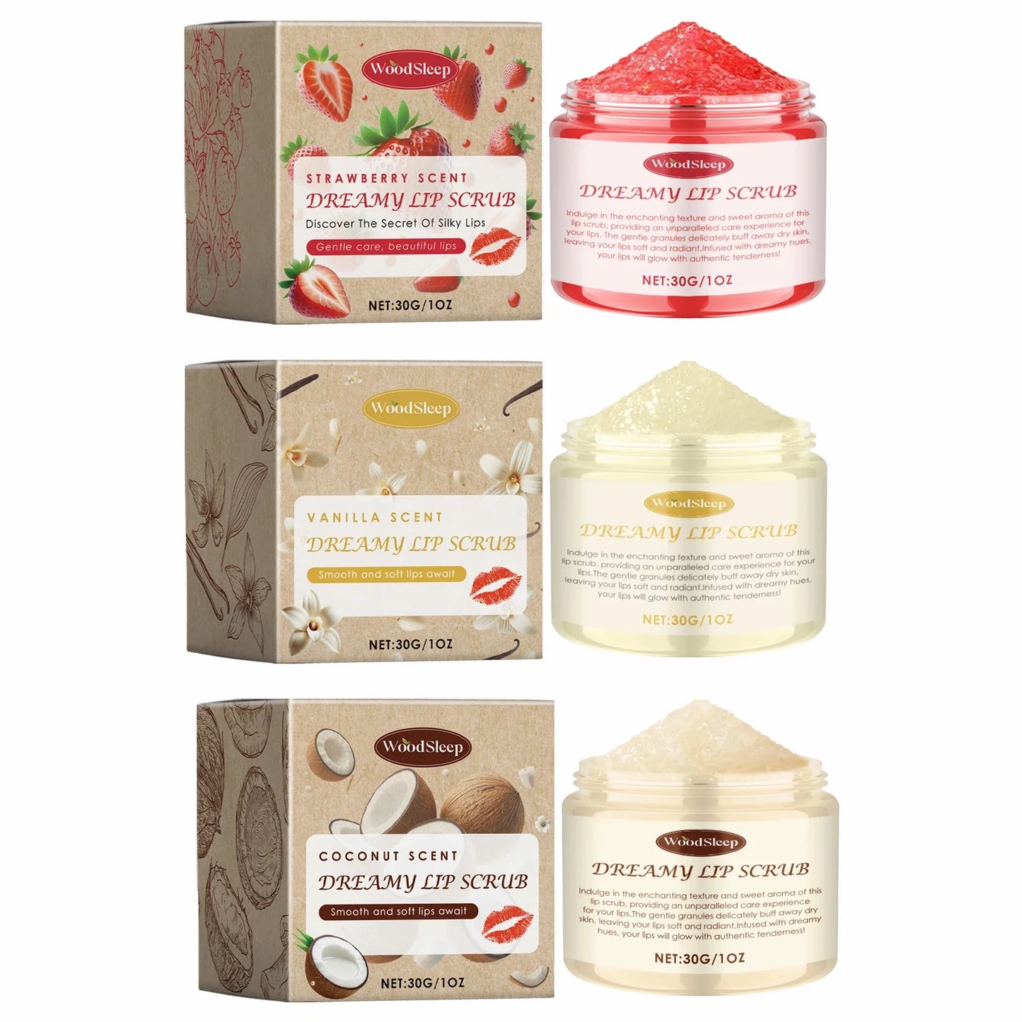 WOODSLEEP Coconut Vanilla Lip Scrub – Exfoliate & Moisturize