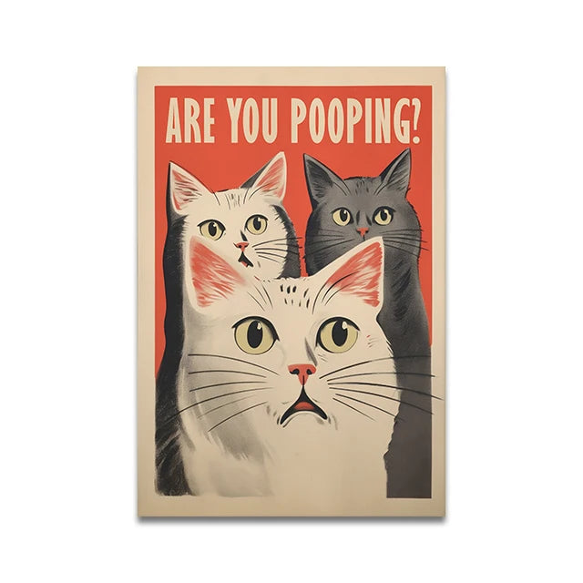 Are You Pooping Funny Cat Canvas Print Poster Whimsical Animal Abstract Art Prints Wash Room Bathroom Wall Art Home Decor Poster Peaceful Pleasures Health and Wellness