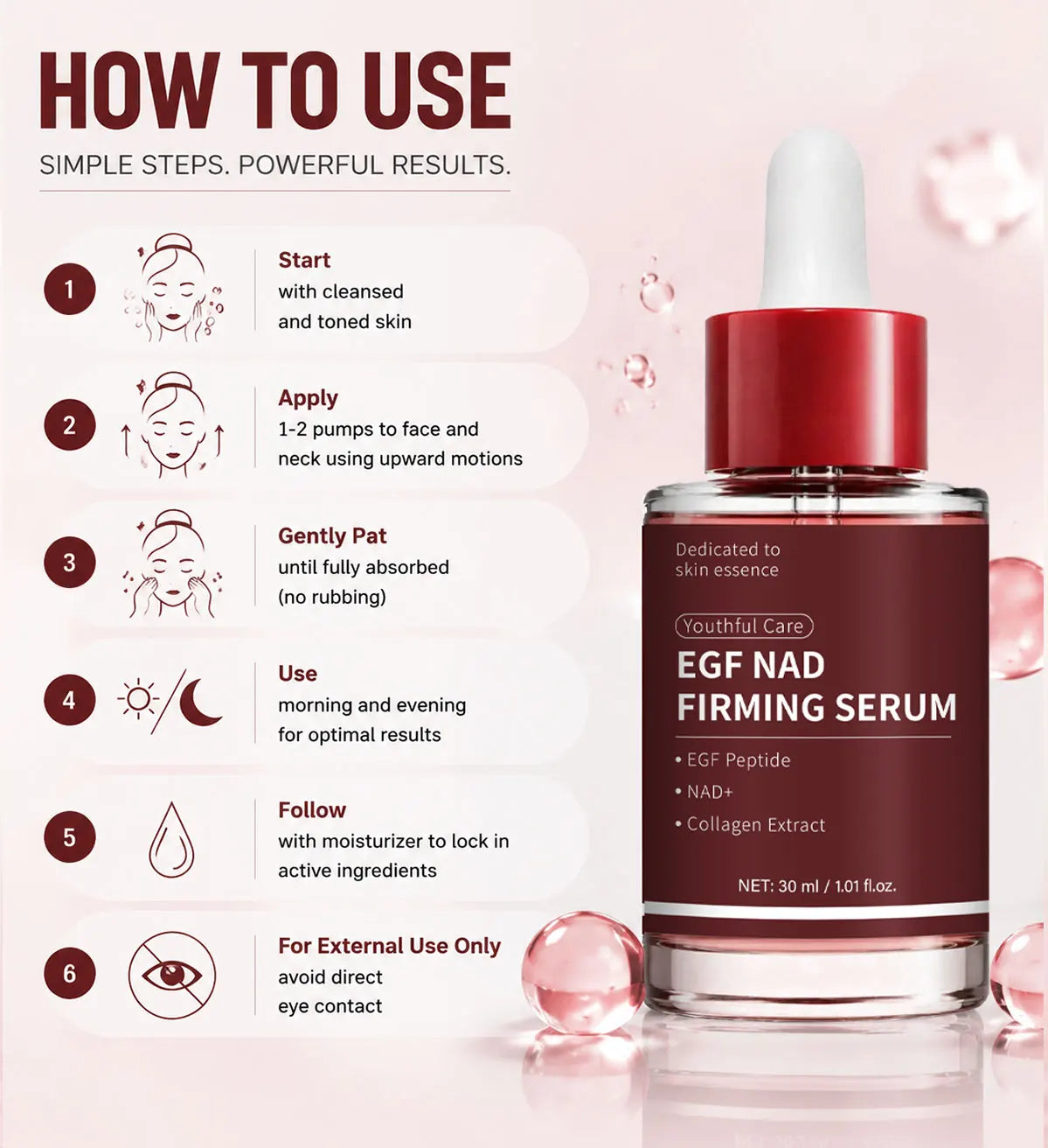 NAD+ EGF Firming Serum, Plumping, Radiance Boosting Serum, Cares for Look of Fine Lines, Skin Elasticity & Firmness,30ml Peaceful Pleasures Health and Wellness