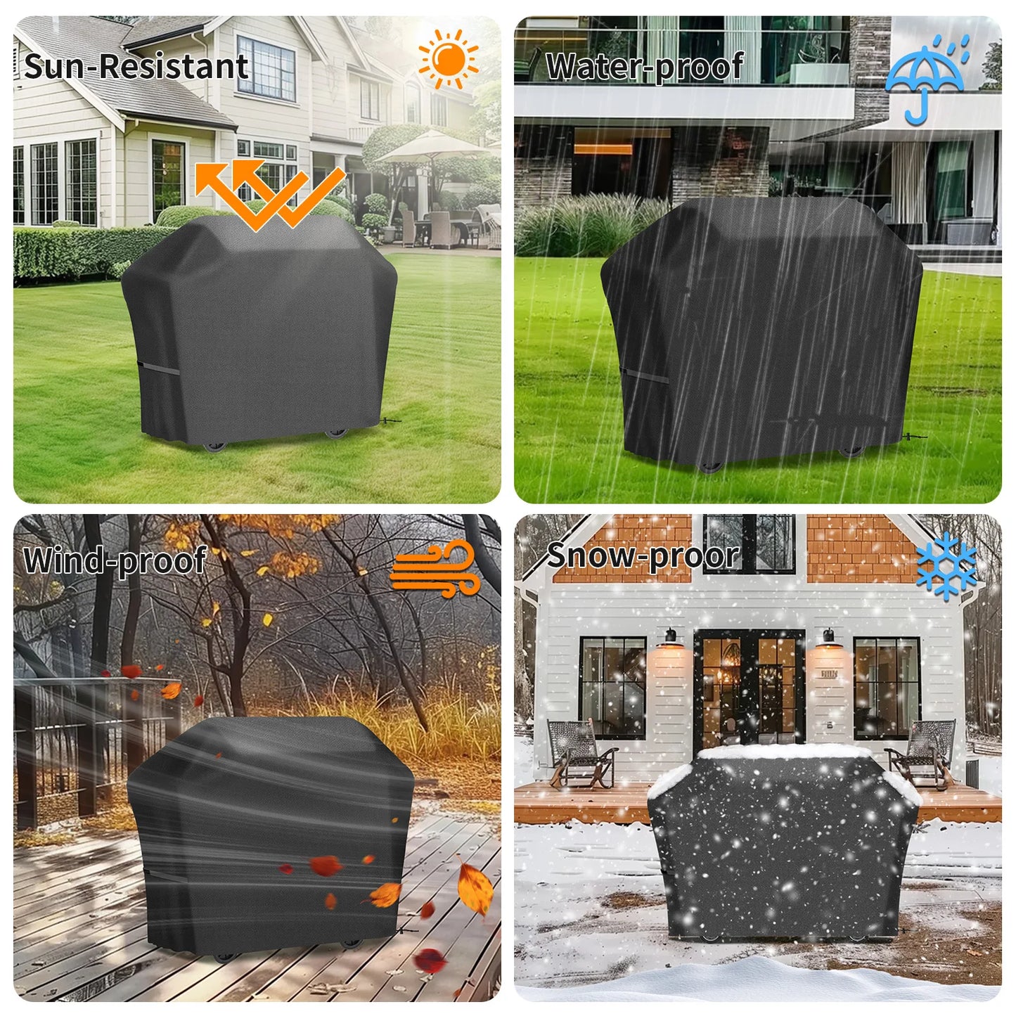 4 Style Large Grill Cover Rip-Proof Garden Waterproof BBQ Gas Furniture Covers Anti-UV Fade Resistant Adjustable Cover Black Peaceful Pleasures Health and Wellness