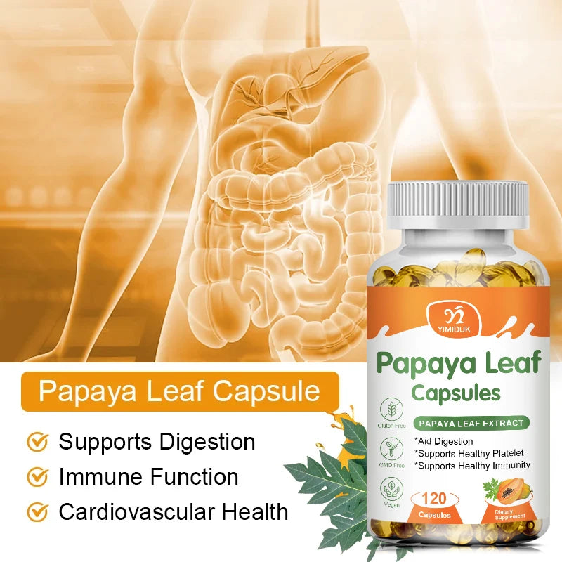 Yimiduk Organic Papaya Leaf Extract Capsules, Support Platelets, Liver Detox & Anti-Inflammatory Benefits, General Well-being Peaceful Pleasures Health and Wellness