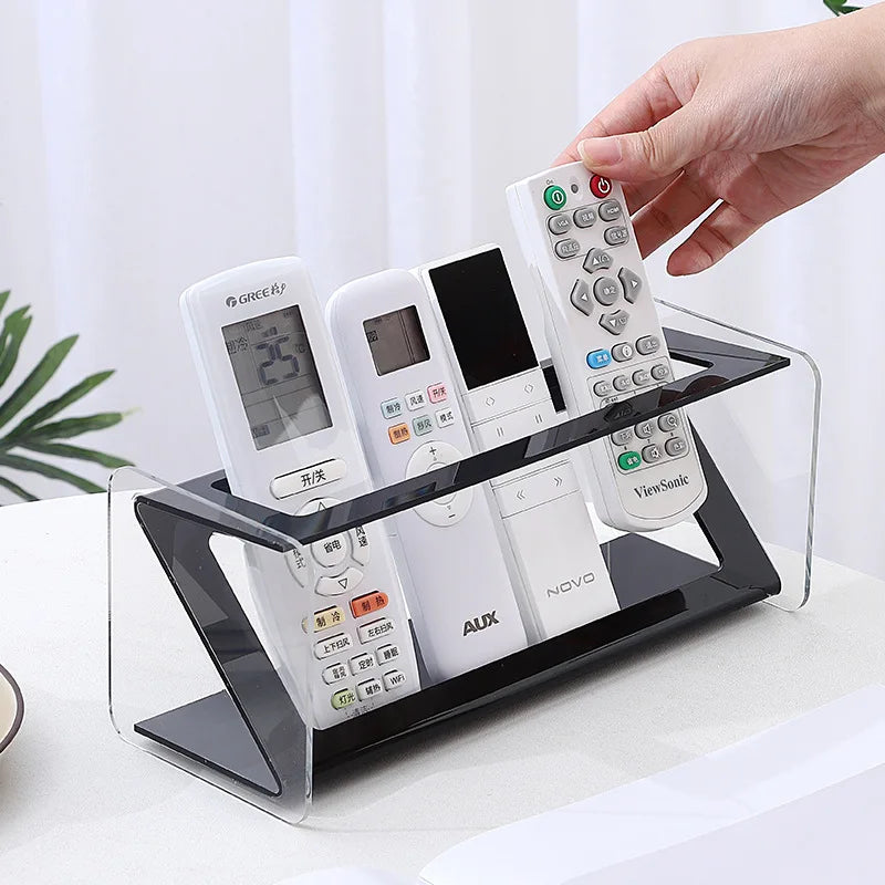 Multifunctional Clear Acrylic Desktop Remote Control Holder Adjustable Dividers for Organized Storage of Electronics Accessories Peaceful Pleasures Health and Wellness