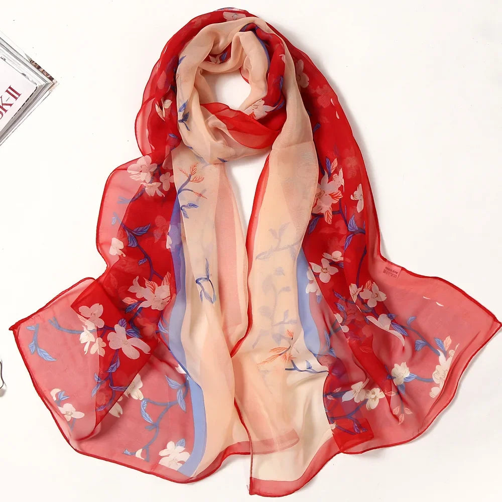 Women's Ink Lotus Chiffon Scarf – Lightweight Floral Print