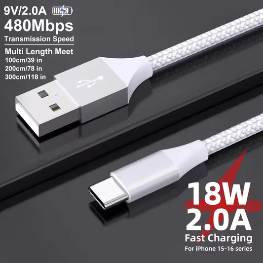 USB-A to USB-C Fast Charging Nylon Cable 1M 2M 3M | Samsung iPhone USB-C Charging Cable Peaceful Pleasures Health and Wellness
