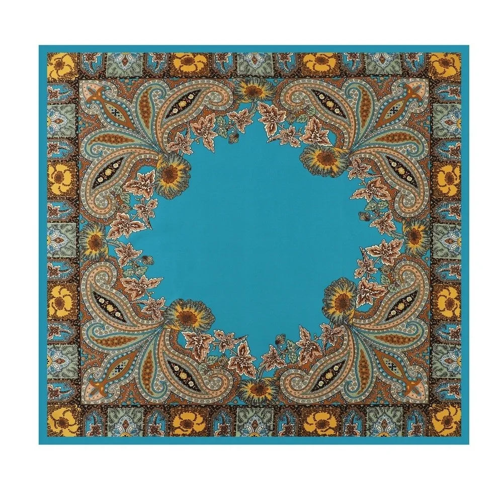 90x90cm Satin Square Scarf – Bohemian Floral Hair Wrap & Shawl