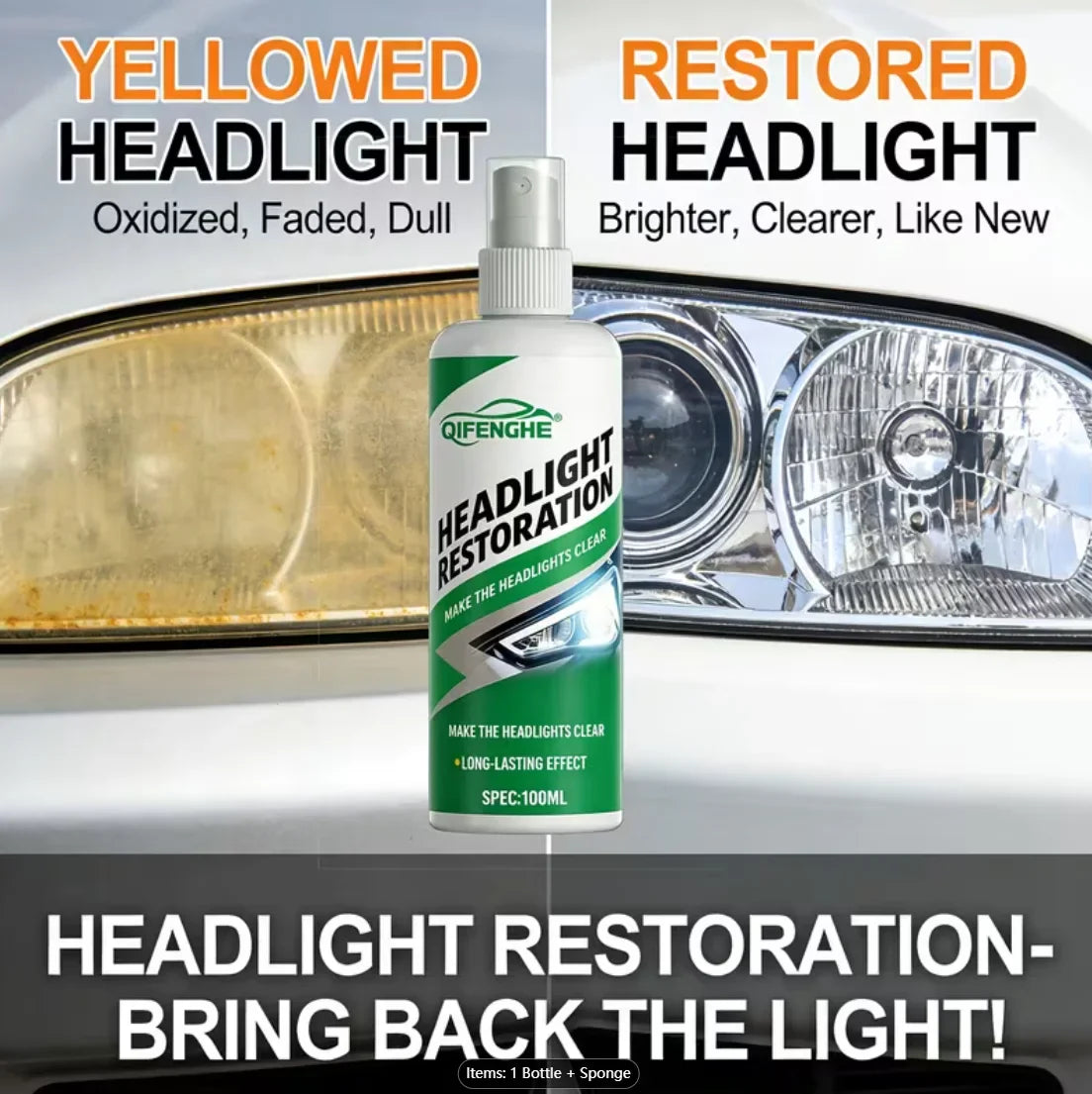 Car Headlight Restoration Spray – Cleaner & Restorer
