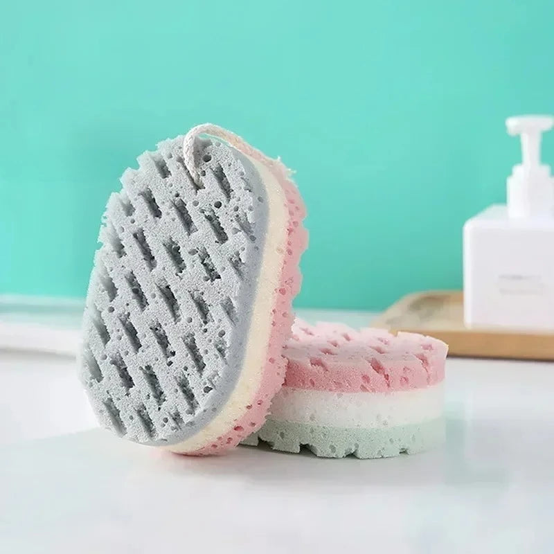 Colorful Three-layer Sponge Bath Sponge Massage Brush Thickened Adult Hanging Foaming Scrubbing Towel Exfoliating Bath Sponge Peaceful Pleasures Health and Wellness