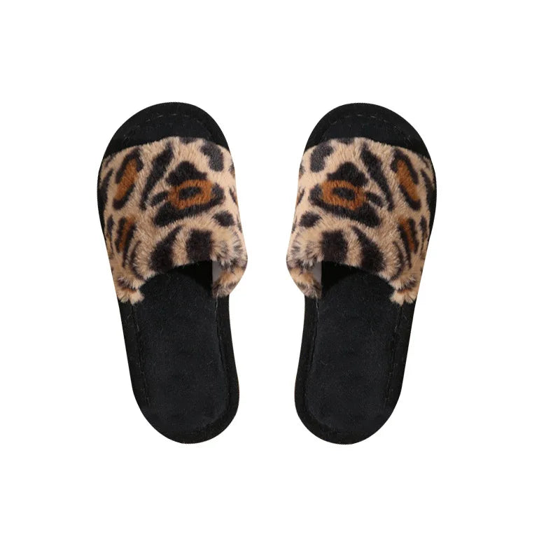 Women's Leopard Print Plush Slippers | Warm EVA Indoor Slides