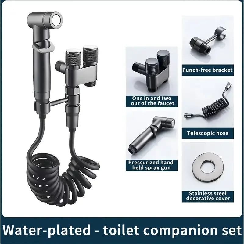 Stainless Steel Handheld Bidet Sprayer Set | Dual Outlet Valve